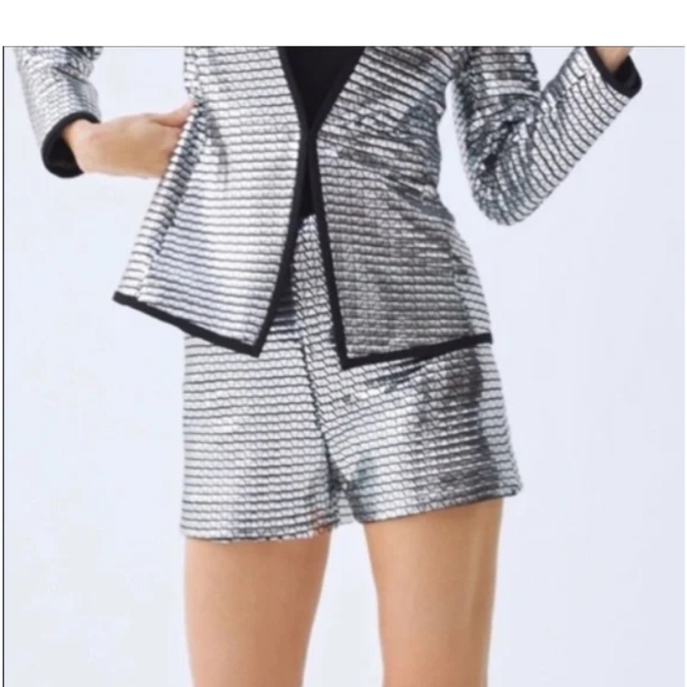 Zara silver shiny metallic size M triangle short zipper on the side black lining